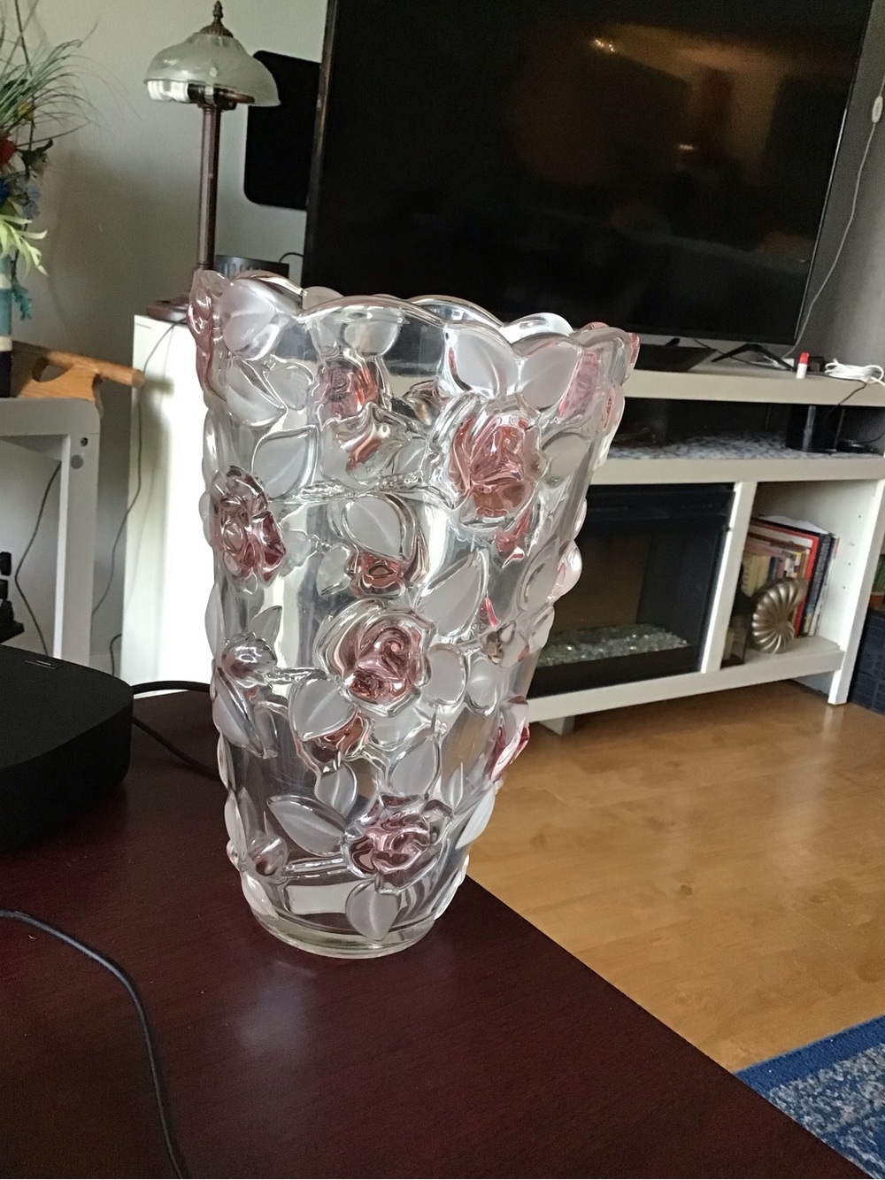 Mikasa Bella Rosa Crystal Vase w/ Pink Rose Reliefs